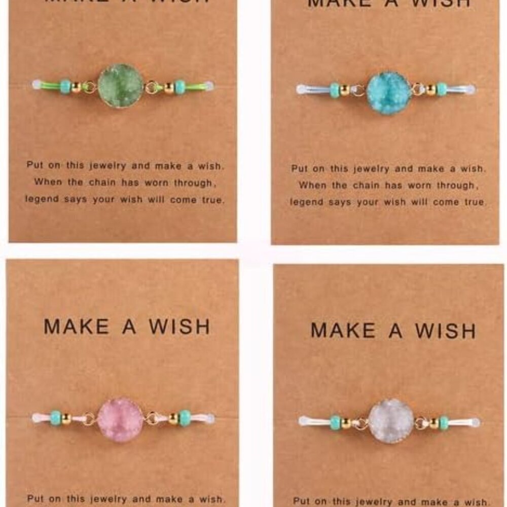 4Pcs/Pack Handmade Druzy Wrap Friendship Braided Bracelet Adjustable Wrist Cord